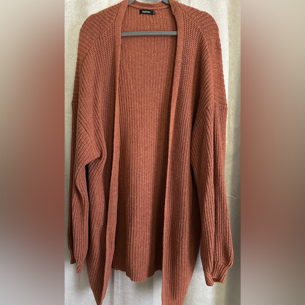 PLUS SIZE BALLOON SLEEVE BOYFRIEND CARDIGAN
